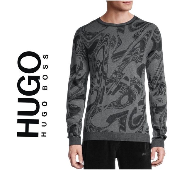 HUGO BOSS REGULAR-FIT SWEATER WITH JACQUARD-KNITTED GLITCH PATTERN XXL - Picture 4 of 9